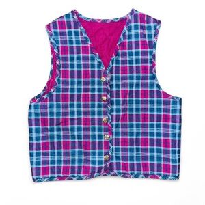 Vintage 90s Retro Pastel Plaid Reversible Vest